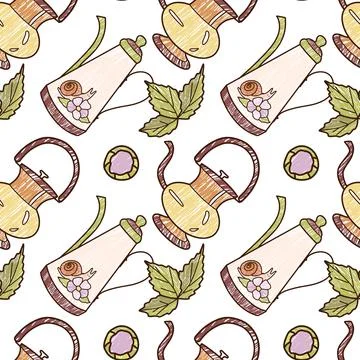 Pencil vector seamless pattern cup and teapot Stock Illustration