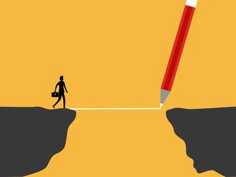 Pencil was used to draw a path across the cliff for the businessman to walk Stock-Illustration