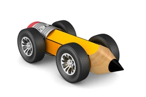 Pencil with wheels on white background. Isolated 3D illustration Stock Illustration