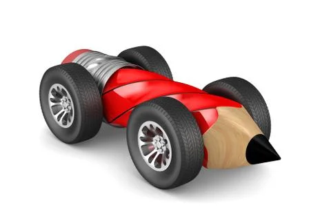 Pencil with wheels on white background. Isolated 3D illustration Illustrazione stock