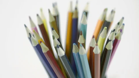 Pencil on a white background. Camera in motion. Pencils are in the glass Stock Footage 99744729