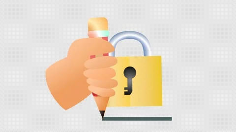 Pencil Write Security Key Cartoon Animation in Transparent Background Stock Footage 282513299