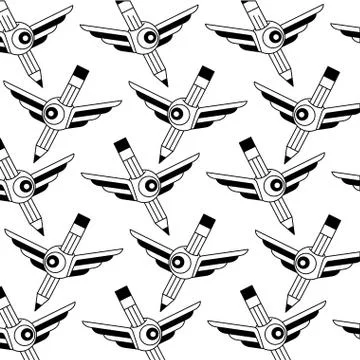 Pencil write with wings and eye pattern イラスト素材