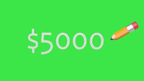 Pencil writes “$5000” on a green chroma key background Video stock 331429083