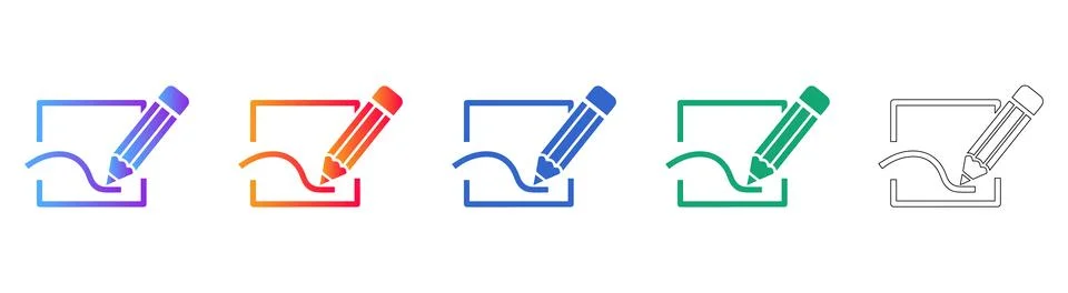 Pencil Writing in Box Icon Set Ilustração Stock