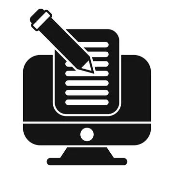 Pencil writing on document displayed on computer screen icon Illustrazione stock