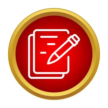 Pencil writing document icon on a red button Stock-Illustration