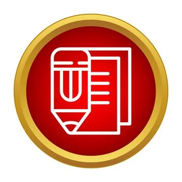Pencil writing document icon on red button Stock-Illustration