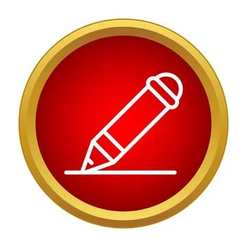 Pencil writing icon on red button designing Illustrazione stock