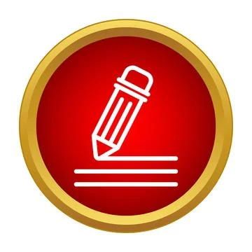 Pencil writing lines on a red button icon Stock Illustration