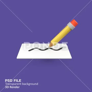 Pencil writing on paper isolated 3d render icon illustration PSD Template