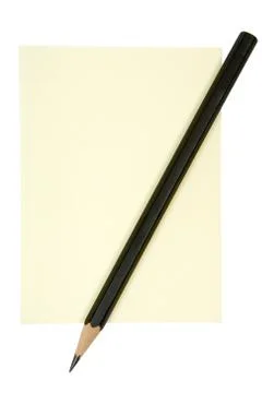 Pencil on Yellow Note Isolated on a White Background Stock Photos
