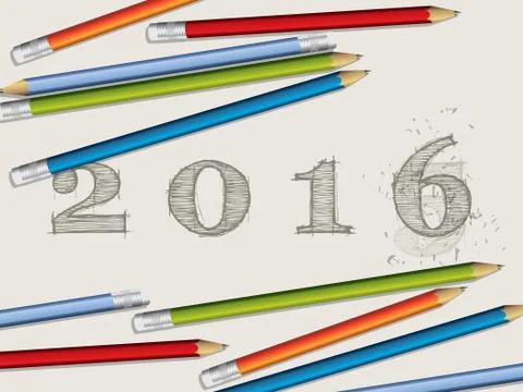 Pencils and corected 2016 text Stock Illustration