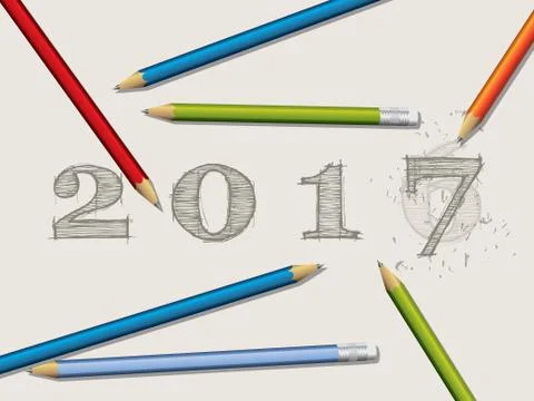 Pencils and corrected 2016 text Stock Illustration