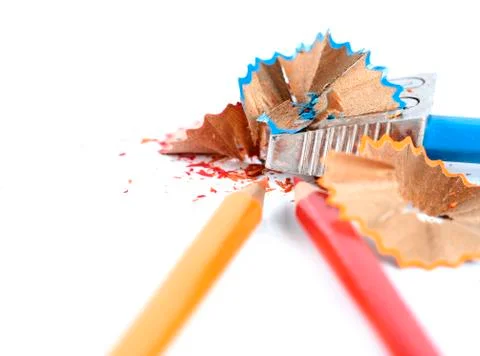 Pencils and sharpener Stock Photos
