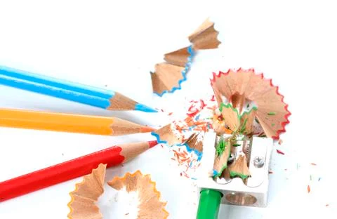 Pencils and sharpener Stock Photos