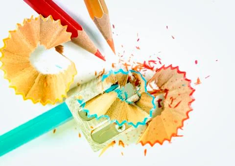 Pencils and sharpener Stock Photos