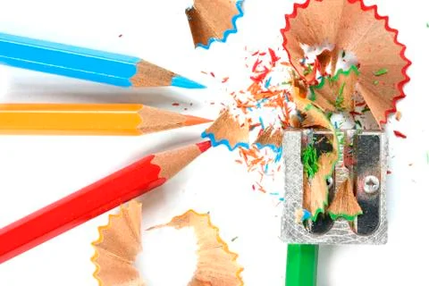 Pencils and sharpener Stock Photos