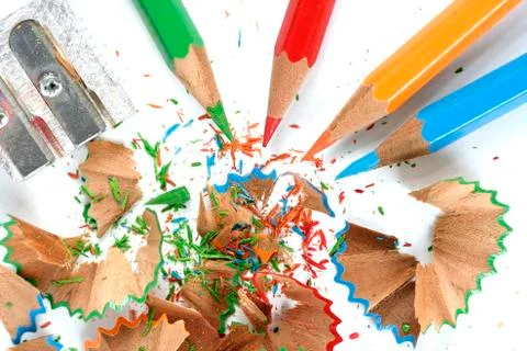 Pencils and sharpener Stock Photos