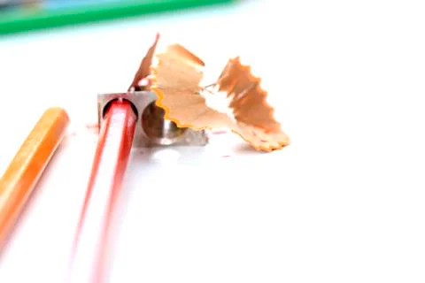 Pencils and sharpener Stock Photos