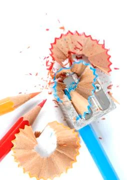 Pencils and sharpener Stock Photos