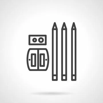 Pencils and sharpener simple line vector icon Stock Illustration