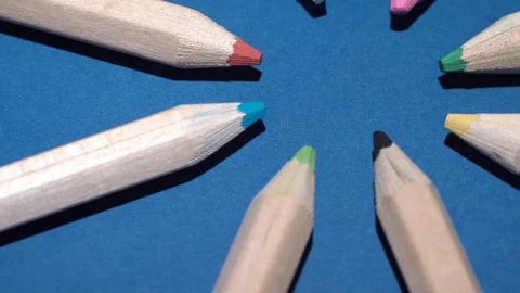 Pencils blue background turntable Video stock 128343881