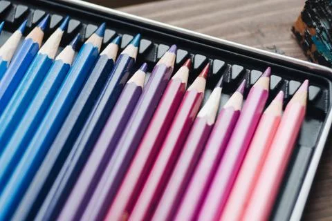 Pencils in a box Stock Photos