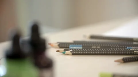 Pencils for Drawing on the Table Stock Footage 63854933