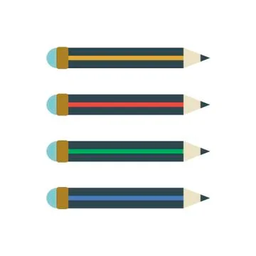 Pencils with eraser on white background. Vector illustration in trendy flat Stock Illustration