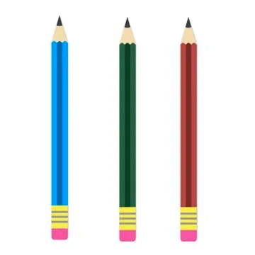 Pencils erases on white background. Vector illustration in trendy flat style Stock Illustration