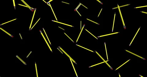 Pencils falling slow motion 3d animation Stock Footage 241740349