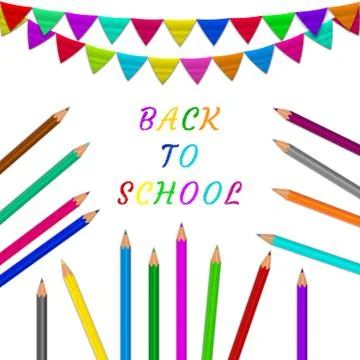 Pencils, flags, back to school Stock Illustration