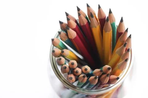 Pencils group object sharp equipment tool for create drawing in  plastic glas Stock Photos