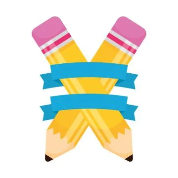 Pencils school supplies with ribbon frame Stock-Illustration