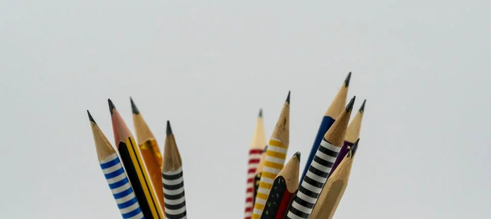 Pencils with sharp tip on white background. Back to school concept Stock Photos