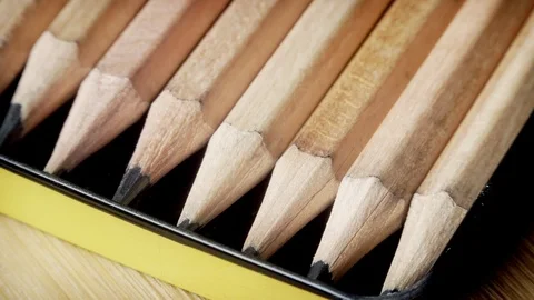 Pencils in a tin case close up stock footage Stock Footage 89904663