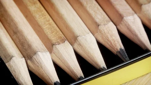 Pencils in a tin case close up stock footage Stock Footage 89905006