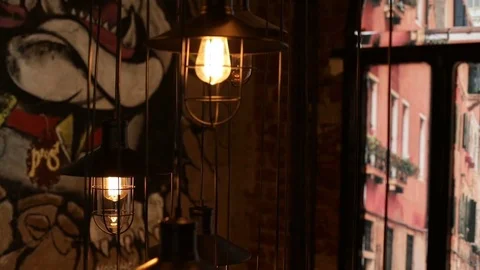 Pendant-lighting-bar-interiors Stock Footage 84919515