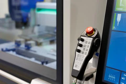 Pendant remote control of manufacturing machine Stock Photos