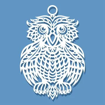 Pendant in the shape of a decorative owl.  Stock Illustration