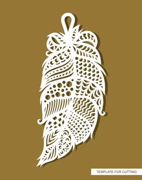 Pendant in the shape of a feather, leaf.  Stock Illustration