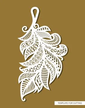 Pendant in the shape of a feather, leaf.  Stock Illustration