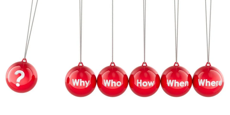 Pendel mit Fragen, 3D-Rendering Pendulum with questions, 3D rendering isol... Stock Photos