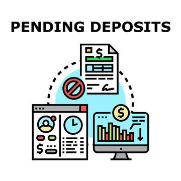 Pending deposits concept with financial document and computer monitoring Stock Illustration