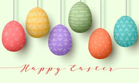 Pending easter multicolored eggs isolated. Happy Easter. Easter hanging eggs  Stock Illustration