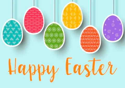 Pending easter multicolored flat eggs isolated. Happy Easter. Easter hanging Stock Illustration