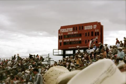 Pendleton Round-Up Sign with Crowd Stock Photos
