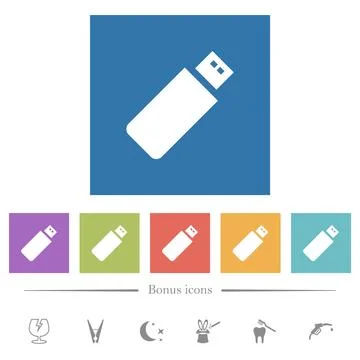 Pendrive flat white icons in square backgrounds Stock Illustration