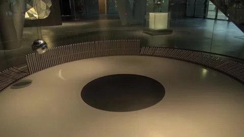 Pendulum ball metal clock bars motion big science museum CosmoCaixa Stock Footage 327207113